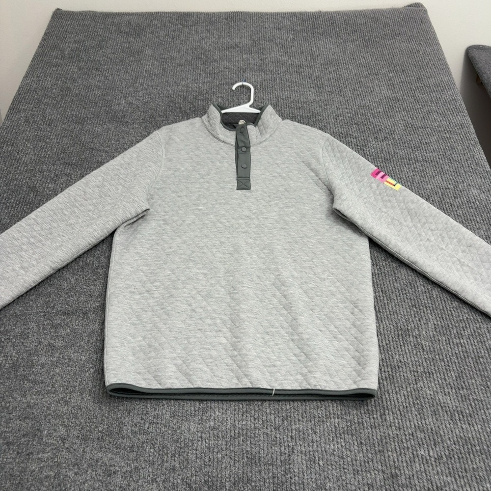 Unbranded Pullover Mens L Grey Quilted Snap Mock Neck Casual Athleisure